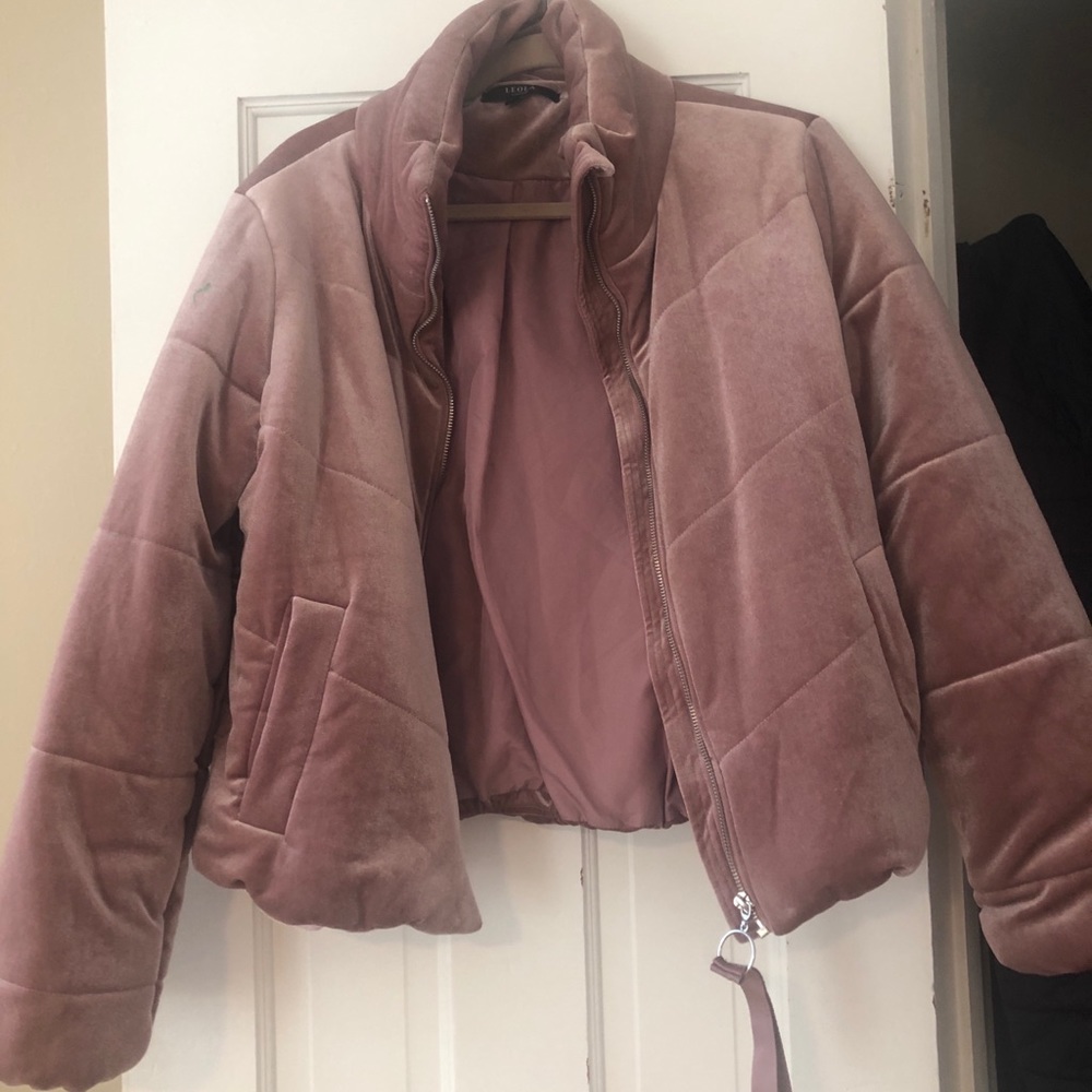 Velvet blush puffer jacket